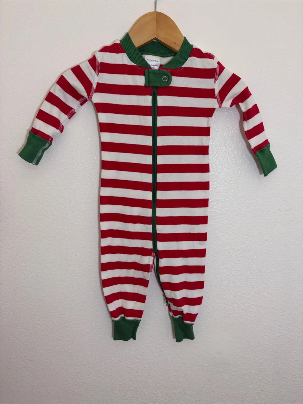 Hanna Andersson Red White Stripe Cotton One-Piece Pajama with Green Trim